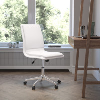 Flash Furniture GO-21111-WH-GG Madigan Mid-Back Armless Swivel Task Office Chair with LeatherSoft and Adjustable Chrome Base, White